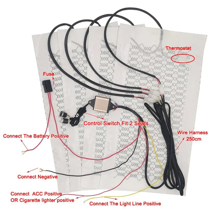 Car Seat Heater Universal 12V Alloy Wire Fast Heating Heat Pads 3 Levels Dual Square Control Switch With Harness Winter Warmer