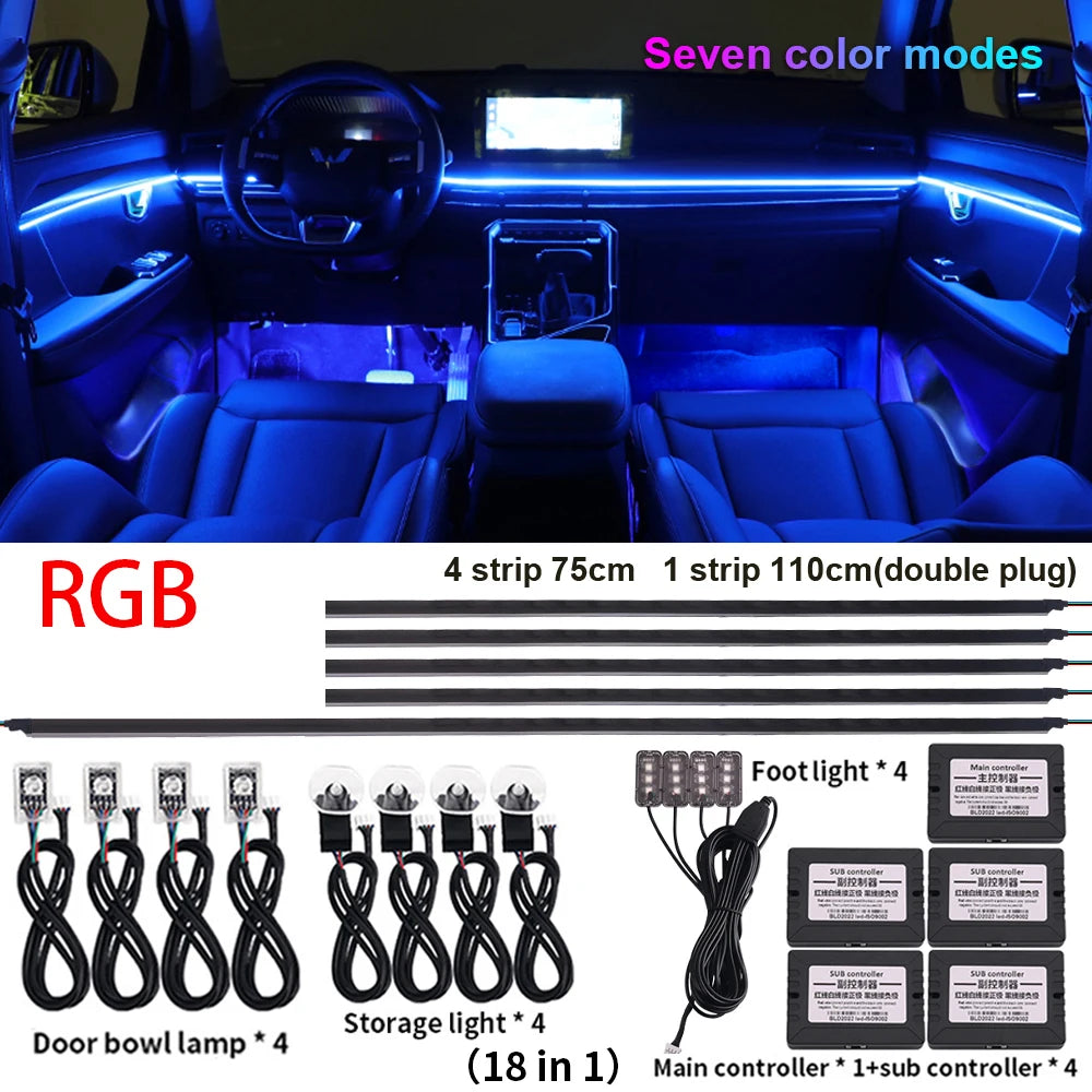 18 in 1 New LED Hidden Car Ambient Light Interior LED Black Hidden Acrylic Atmosphere Strip RGB 64/Full Colors Streamer Symphony