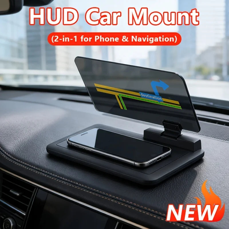 2-in-1 HUD Car Phone Holder, Multifunctional Head Up Display Navigation Mount, Reflective Bracket with One-Handed Use