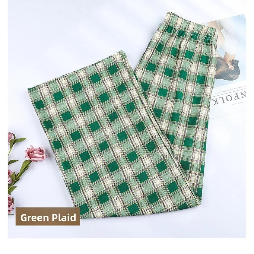 Thickened Fleece Straight Leg Pants Winter New Style Lamb Velvet Plaid Women's High Waist Warm Casual Wide Leg Pants