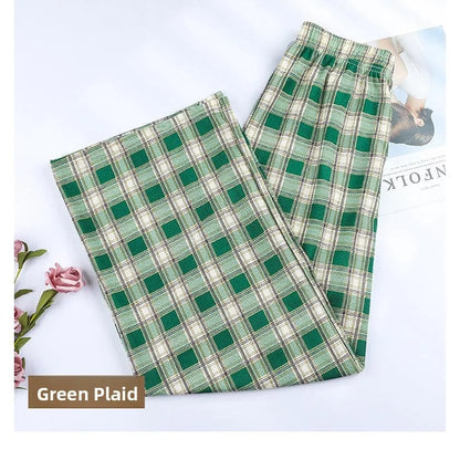 Thickened Fleece Straight Leg Pants Winter New Style Lamb Velvet Plaid Women's High Waist Warm Casual Wide Leg Pants