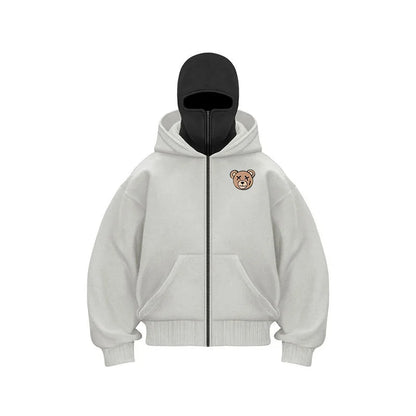 Unisex Double Hooded Fleece Sweatshirt Men Balaclava Hoodie Half Zip Warm Outfit Fall Winter Men Clothing Double Layered Hoodie