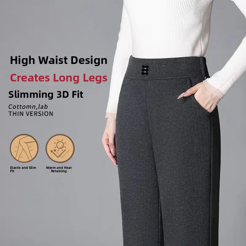 Thickened Fleece Lined Woolen Wide Leg Pants Casual Trousers for Middle Aged And Elderly Autumn Winter New Style Fashionable ...