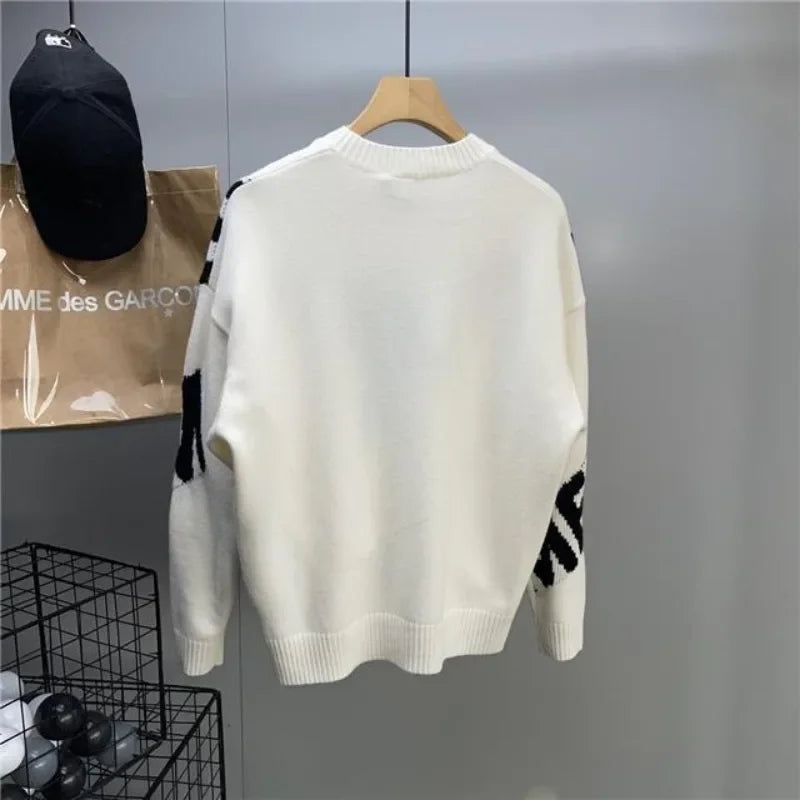 Crewneck Black Pullovers Round Collar Green Graphic Men's Clothing Knit Sweater Male Sweatshirts Japanese Retro Y2k Vintage Neck