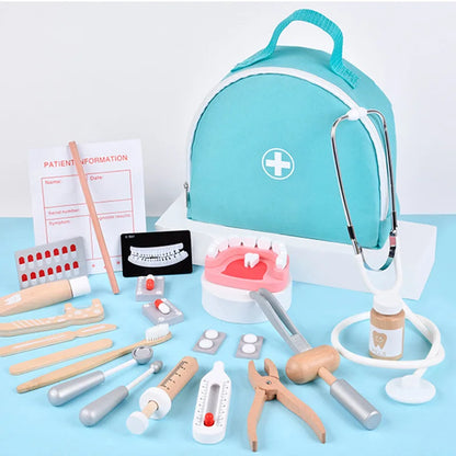 Pretend Play Doctor Toys Wooden Simulation Dentist Check Brush Teeth Medicine Set Role Playing Educational Toys For Children Kid