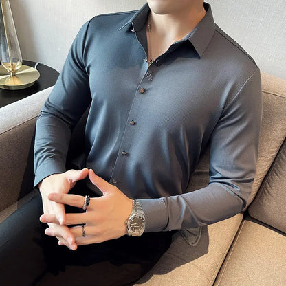 Men's Seamless Stretch Dress Shirt Long Sleeve Slim Fit Wrinkle-Free Button Down Business Casual Slim fit Shirts By Huafuge