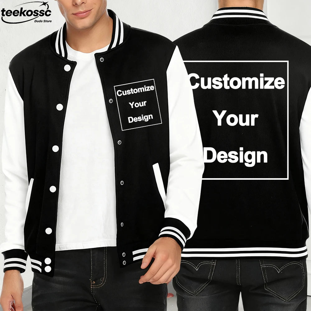 Custom Jackets Mens Autumn Loose Baseball Jersey DIY Logo/Graphic Tops Comfortable Coats Basics Pocket Fleece Warm Clothes