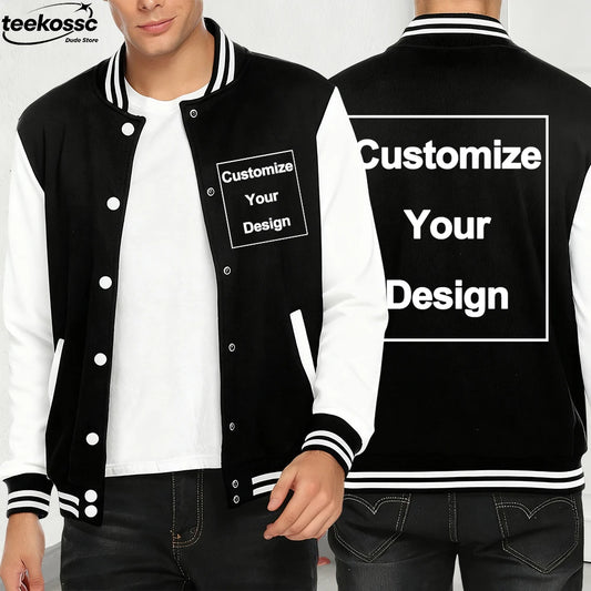 Custom Jackets Mens Autumn Loose Baseball Jersey DIY Logo/Graphic Tops Comfortable Coats Basics Pocket Fleece Warm Clothes