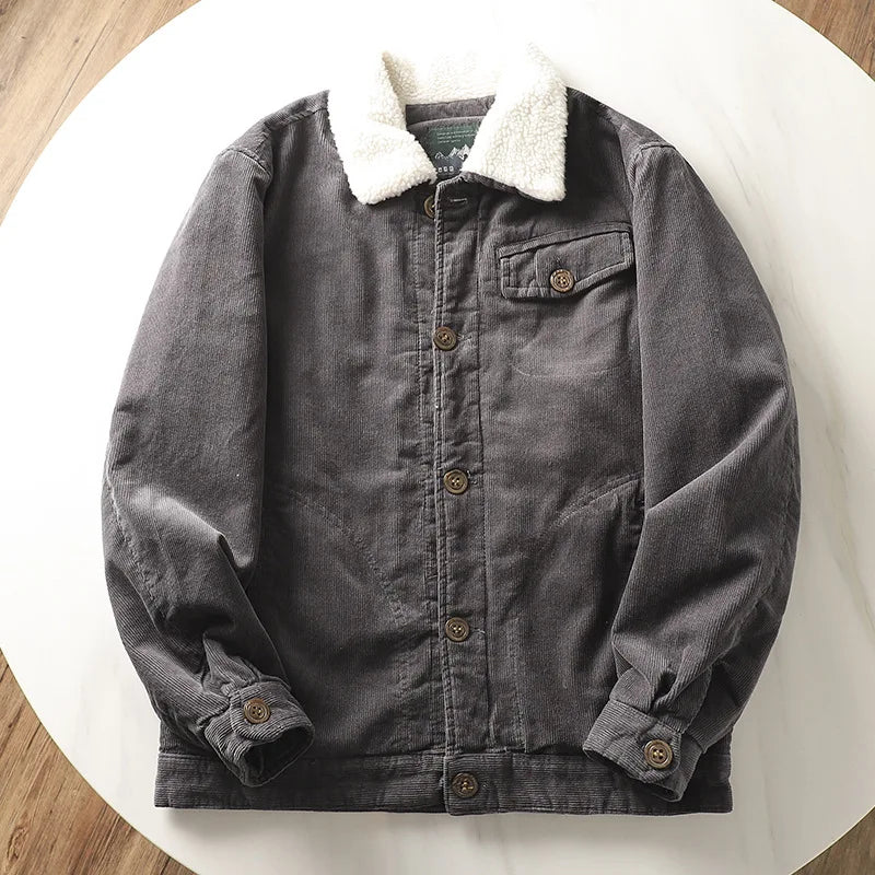 Army Green Mountain Cargo Jacket Autumn Winter New Parka Men's Wool Warm Thick Parkas Men's Fashion Punk Fur Collar Corduroy