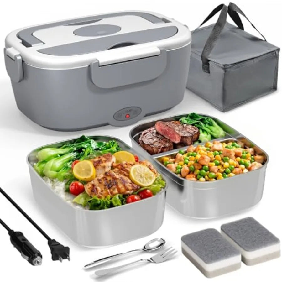 Portable Electric Heated Lunch Warmer Box for Work Stainless Steel Bento Box Adult Plug In Food Heater for Car 12V 24V 110V Sel