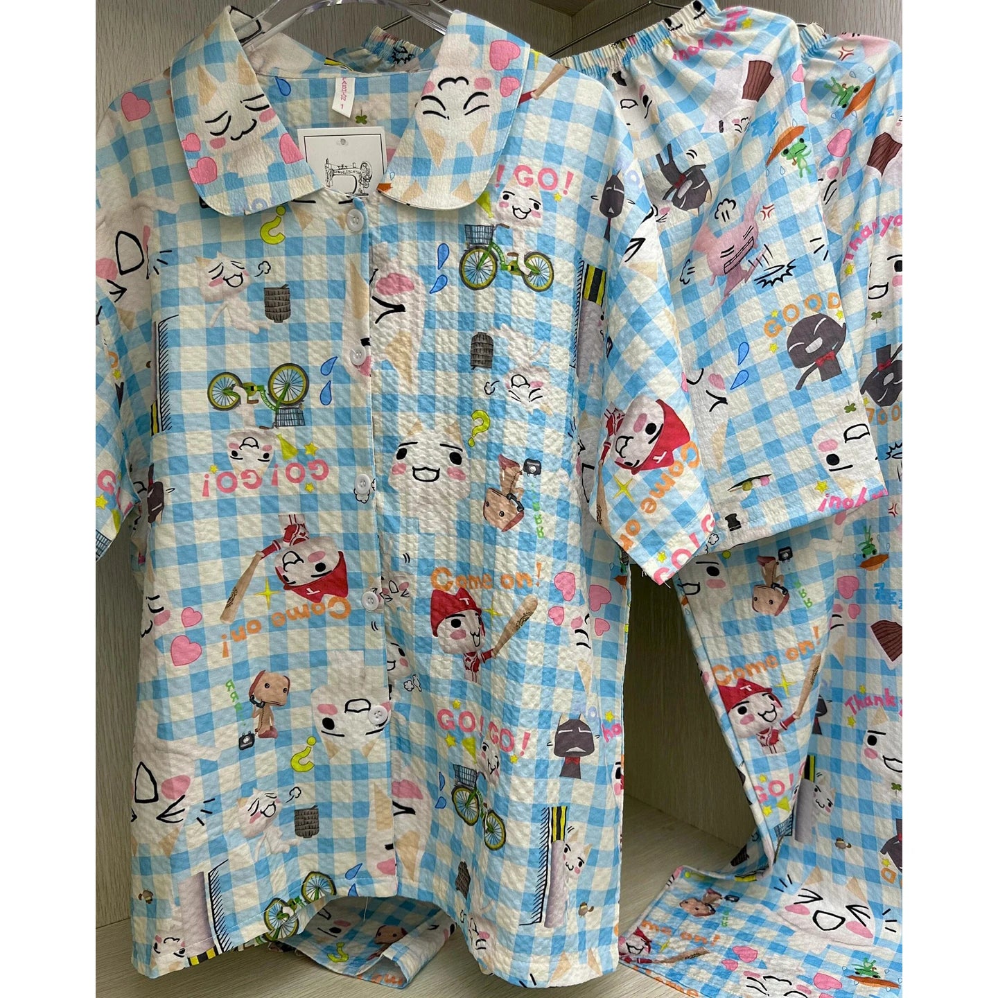 Large Size Pure Cotton Sleepwear Set for Men And Women with Long Sleeves And Pants Cute Cartoon Design for Autumn And Winter
