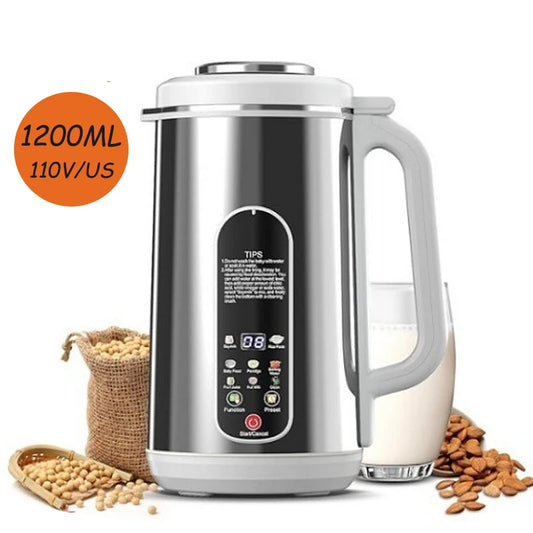 1.2L Soymilk Machine Stainless Steel Electric Milk Frother Multifunctional Large Capacity Household Blender