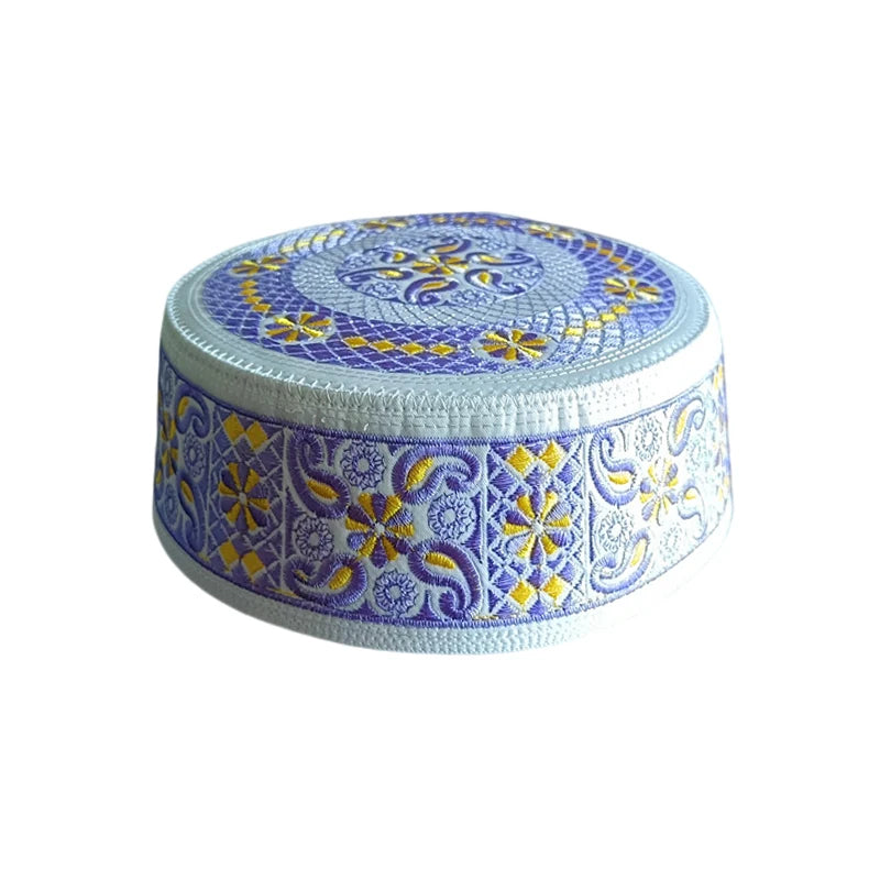 Kids Ethnic Embroidered Flat Cap Muslim Prayer Hat Costume Accessory Worship Islamic Hijabs Turkish Arabian Eid Prayer Caps