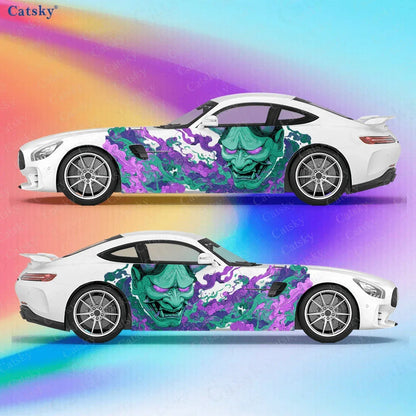 Blue Purple Prajna Mask Car Side Sticker Decoration,PVC Waterproof Scratch Resistant Decal, Car Protection,Auto Accessories Gift