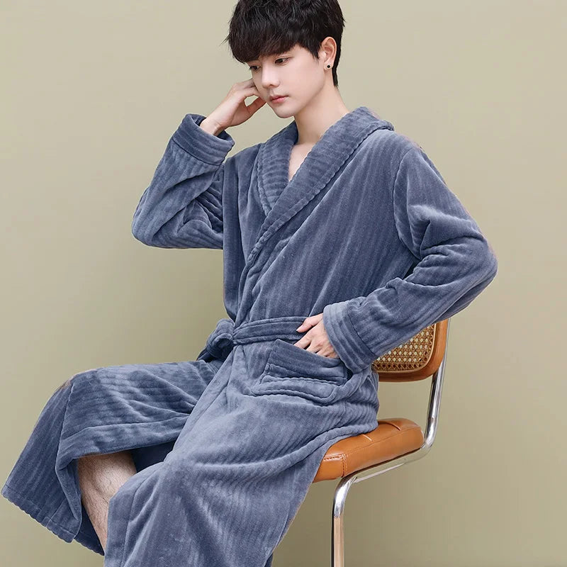 Thiened Coral Fce Men's Batobe Winter Pyjamas Flannel Robe Large Size Morning Robe Fce Home Clothes Polyester Fiber