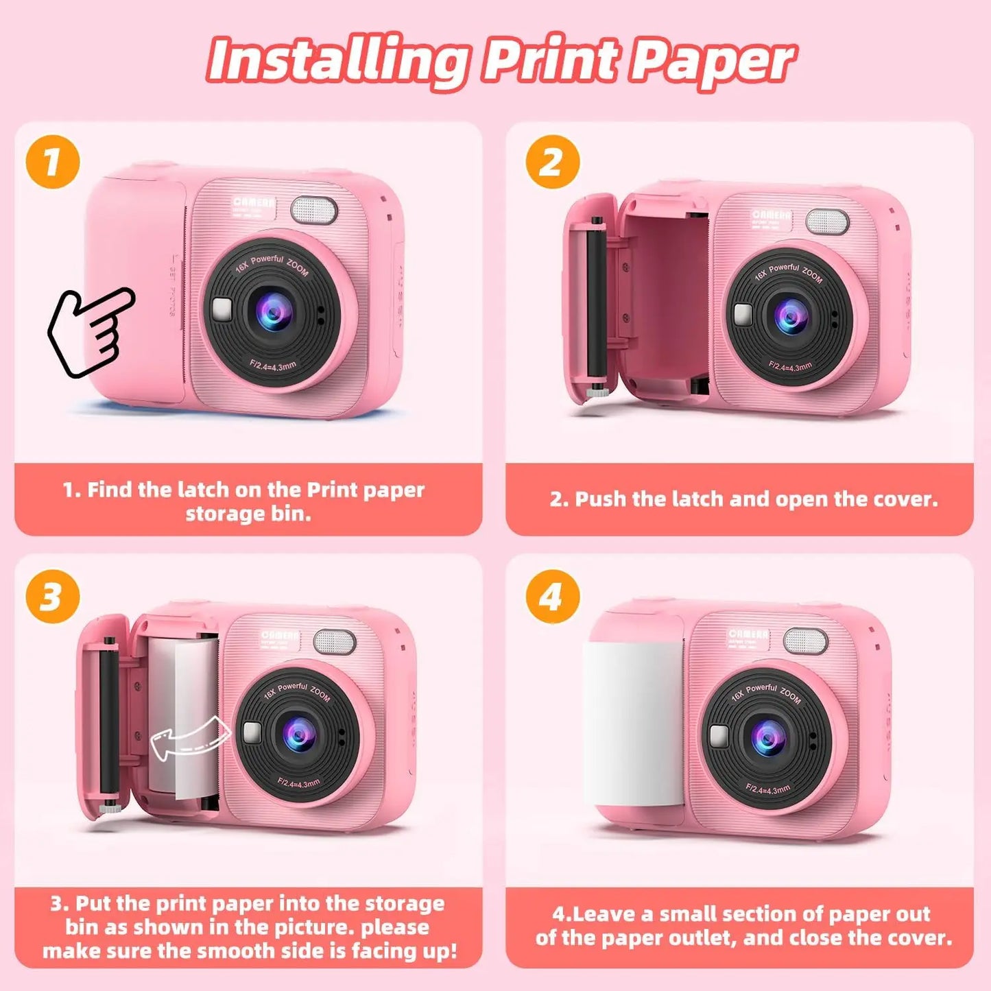 Kids Instant Print Camera with 5 Rolls Print Paper 1080P HD Toddler Selfie Camera for Children Best Christmas Birthday Gifts Toy