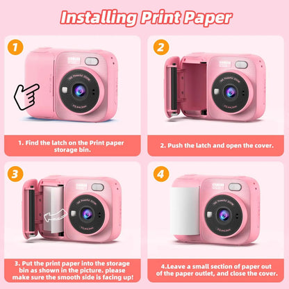 Kids Instant Print Camera with 5 Rolls Print Paper 1080P HD Toddler Selfie Camera for Children Best Christmas Birthday Gifts Toy
