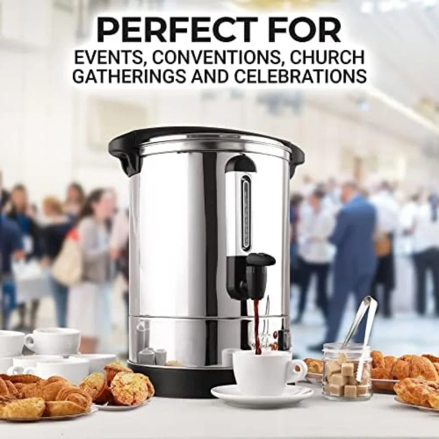 Commercial coffee maker for events catering: double-wall stainless steel, silver, quick brew, stays hot for tea beverages