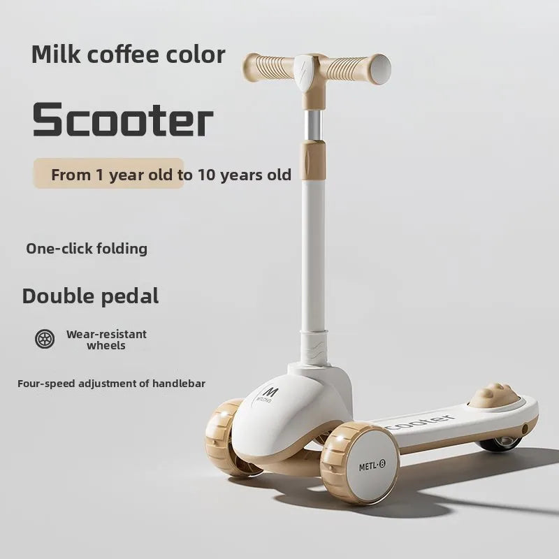 3-in-1 Kids Scooter with Seat, Foldable Toddler Kick Scooter for Boys Girls Ages 1-3-6-10, 3-Wheel Light-Up Ride-On Toy with