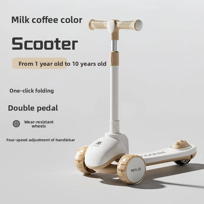 3-in-1 Kids Scooter with Seat, Foldable Toddler Kick Scooter for Boys Girls Ages 1-3-6-10, 3-Wheel Light-Up Ride-On Toy with