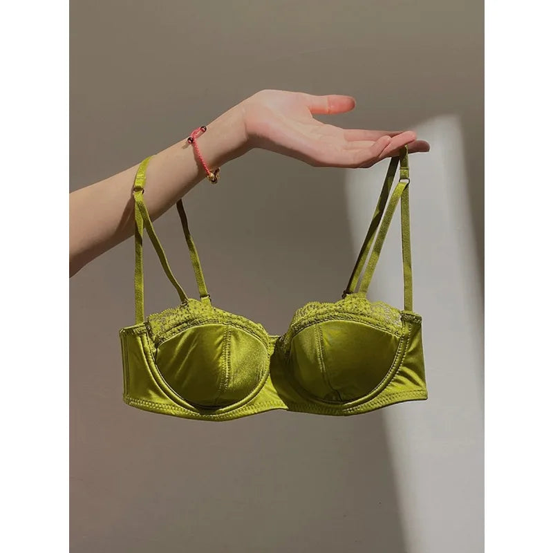 hot sale Sexy Lace Underwire Bra Set Thin Demi Cup Push Up Anti Ptosis Minimizer Lift Gather Side Fat Women Daily Plus Size S-XL