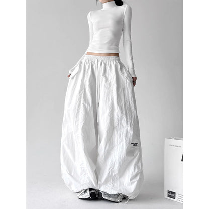 American Style High Waist Quick Dry Wide Leg Pants Women's Spicy Girl Slimming Casual Paratrooper Workwear Trendy White