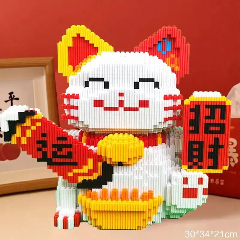 2024 New Lucky Cat Building Block Toy DIY Handmade Gift Lucky Cat Savings Can Puzzle Building Block Boy Birthday Blessing Gift