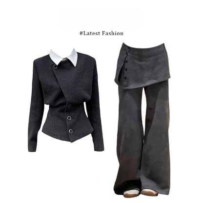 Winter 2025 Slimming High-End Woolen Coat Women's Casual Pants Two-Piece Set Fashionable Korean Style Warmth Comfortable Fit