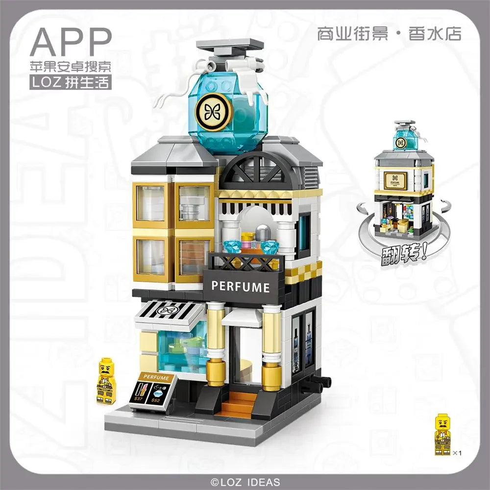 LOZ Blocks FUN Ideas Mini Street Store Toy Small Flower Pisa Shop Brinquedos MOC City House Food Building Bricks Girl Gifts