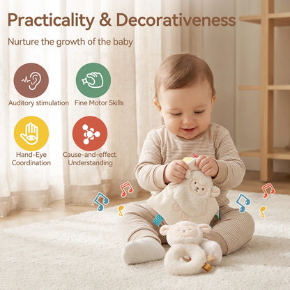 Sheep Security Blanket and Rattle 2 Piece Set Soft Crystal Velvet Press to Sound Baby Toys Fine Motor Skills Sensory Baby Toys