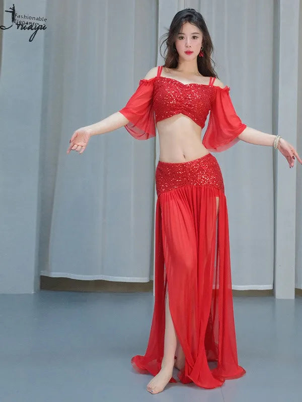 Sexy Sequin Belly Dance Costume 2025 Summer New Arrival High-End Practice Suit Performance Ethnic Dancewear Chinese Manufacturer