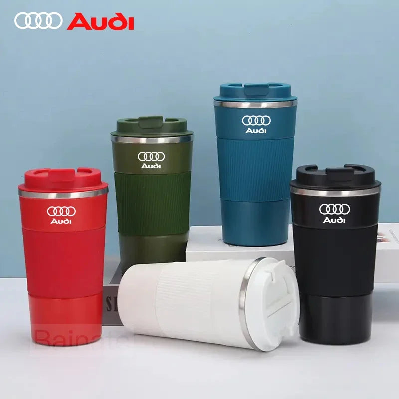 510ML Car Stainless Steel Coffee Mug with Lid Anti-Scald Drinks Cup For Audi A3 A4 B8 8P 8V B6 A5 A6 C7 Q5 B9 B7 C6 Q2 Q7 Q3 A7