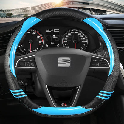 Carbon Fibre Car Steering Wheel Cover For Seat Leon 5F Mk3 2013-2022 Ibiza 6J 2022 Tarraco Arona Ateca Alhambra Auto Accessories