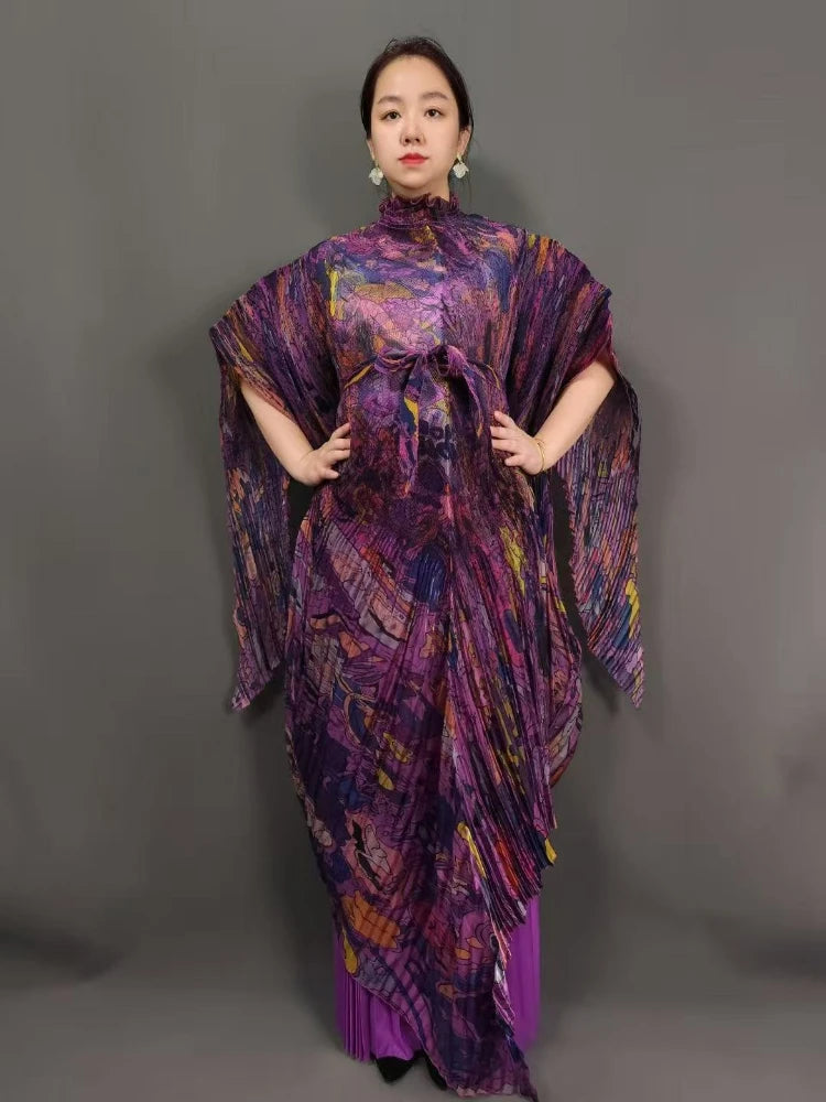 Miyake's New Heavy Industry Organza Printing Set Irregular Pants Loose Two-piece Sets Women's Clothing 2025 Summer New