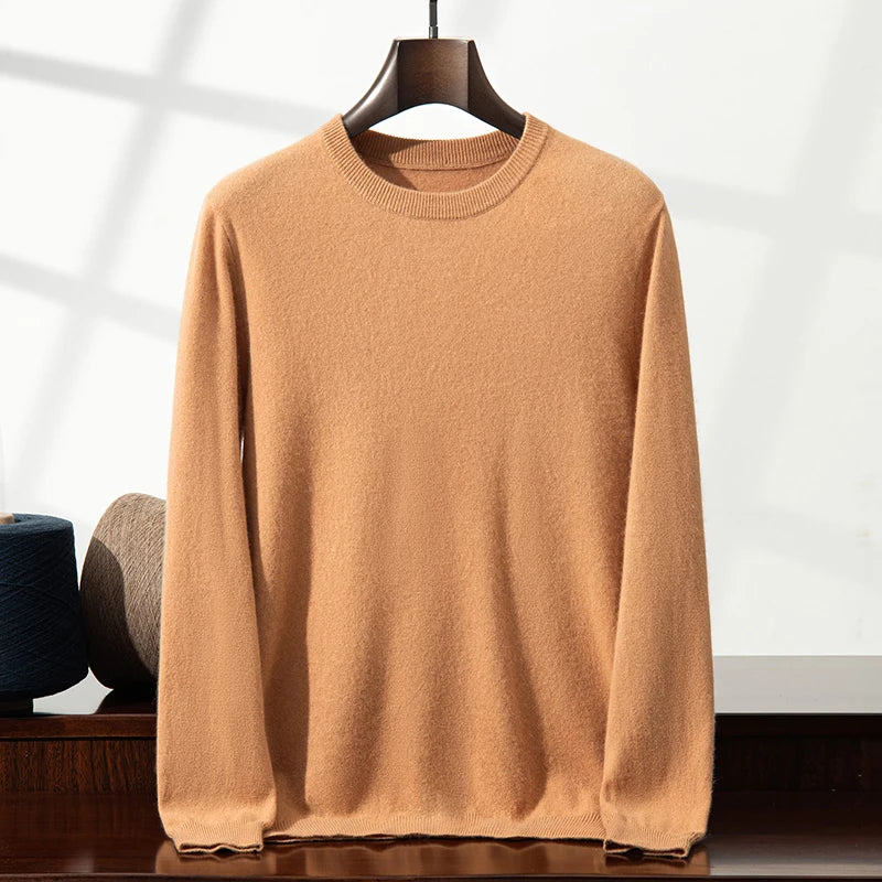 100% Cashmere Men's Pullover Business Casual Solid Knitted Sweater Loose Pull Round Neck Collar Tops Basic Versatile Jumper