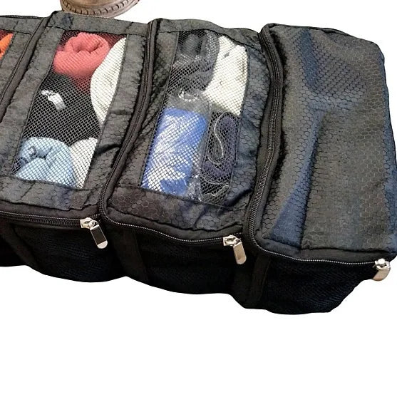 Oxford Fabric Foldable Hanging Travel Storage Bag with Organizer Pockets, Portable Toiletry Bag for Suitcase Packing