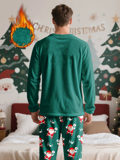 Men's Christmas-themed fleece pajama set, featuring a long-sleeve top and matching pants, comfortable and casual loungewear