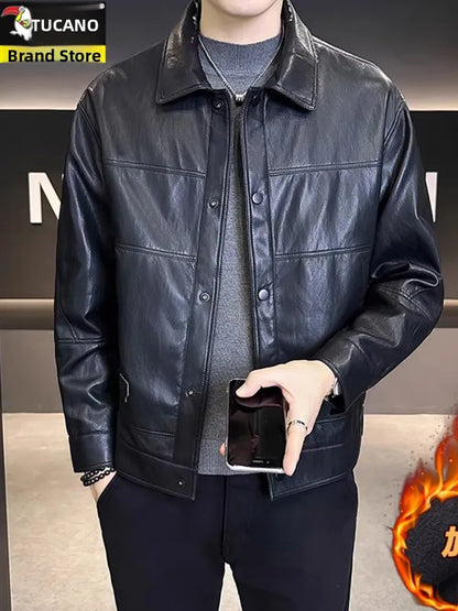 TUCANO Men's Genuine Leather Jacket 2026 Autumn Winter Warm Sheepskin Slim Fit Biker Style Stand Collar Coat Outerwear