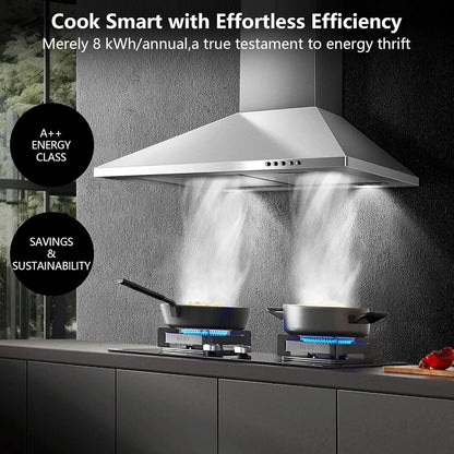 SNDOAS 60 cm Stainless Steel Wall Mounted Duted/Ductless A++ with Filters Led Light, 350m³/h 3 Speed range Hood
