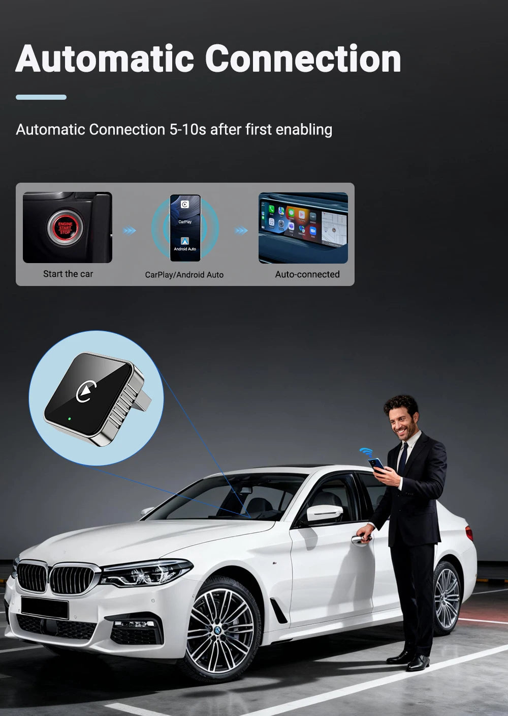 Wireless CarPlay Android 2026 New Smart Auto Adapter Hassle-Free Plug&Play Stable BT WiFi Connect OTA Upgradable Fit 99% Vehicle