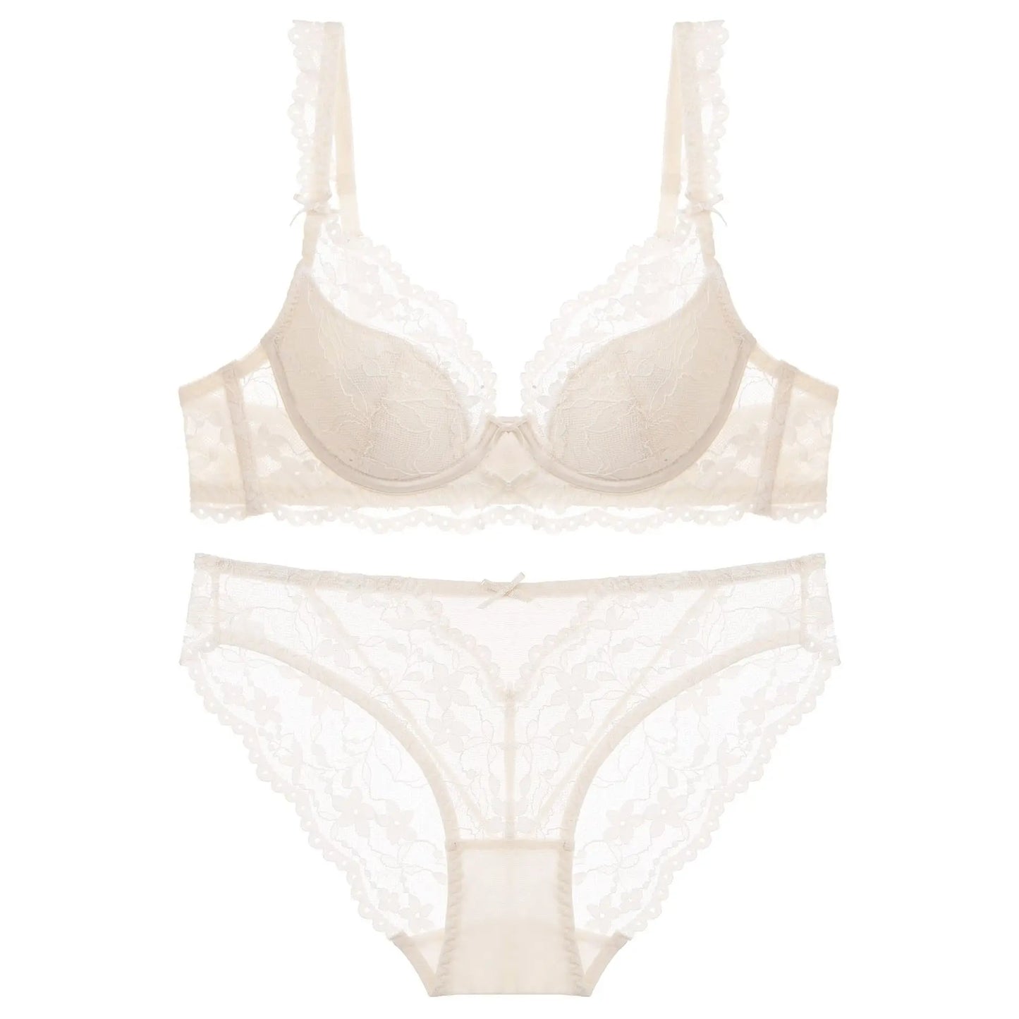 New Women Lace Flowers Embroidery Lingerie Set Sexy Hollow Thin Cup Push Up Bra Summer Comfort Underwear Adjustable Strap Bras