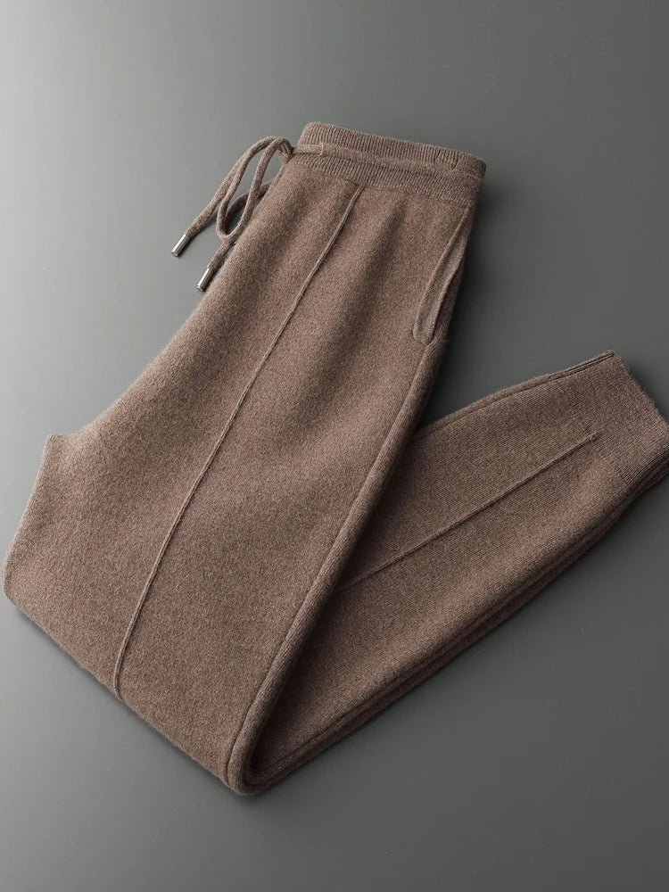 Men's Cashmere Pants Smart Casual Pencil Pants Autumn Winter Thick Soft Warm Trousers 100% Merino Wool Knit Pants Korean Style