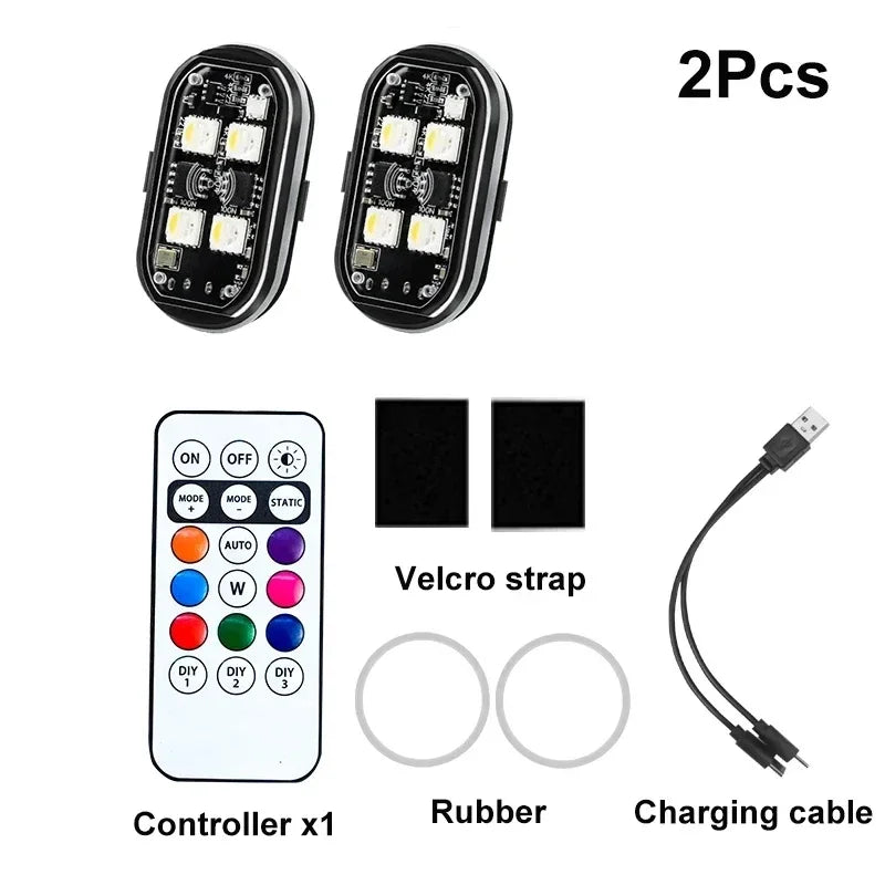 1/2/4/8pcs Wireless LED Strobe Lights Car Decor Atmosphere Light 8 Colors Rechargeable Led Lights Anti-Collision Warning Light
