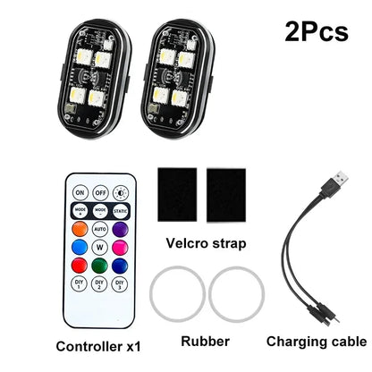 1/2/4/8pcs Wireless LED Strobe Lights Car Decor Atmosphere Light 8 Colors Rechargeable Led Lights Anti-Collision Warning Light