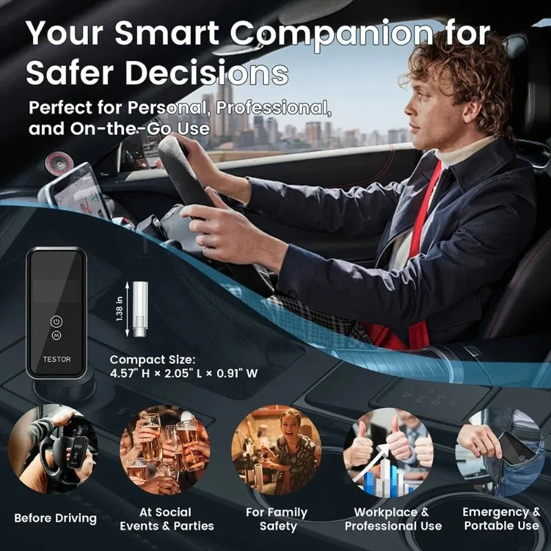 New Professional Portable Breathalyzer Alcohol Tester with Digital Display 8 Reusable Mouthpieces for Home Car Safety Use