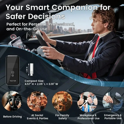 New Professional Portable Breathalyzer Alcohol Tester with Digital Display 8 Reusable Mouthpieces for Home Car Safety Use