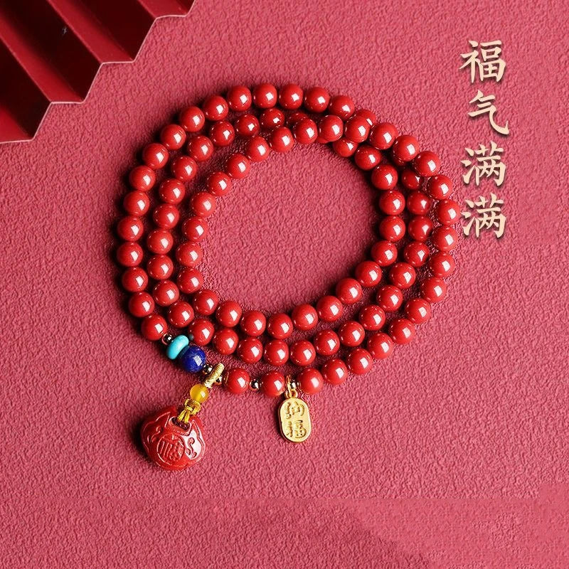 Women's Multi-circle Cinnabar Bracelet, Men's Lucky Lock, Nafu, Lucky Bracelet, Ethnic Style, Fashion Jewelry, Gifts.