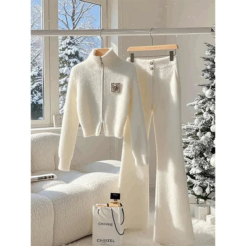 White ort Sweater Jaet And Pants Two-Piece Set for Autumn Winter Faion plus Size Women's Clothing DK Mesa Brand
