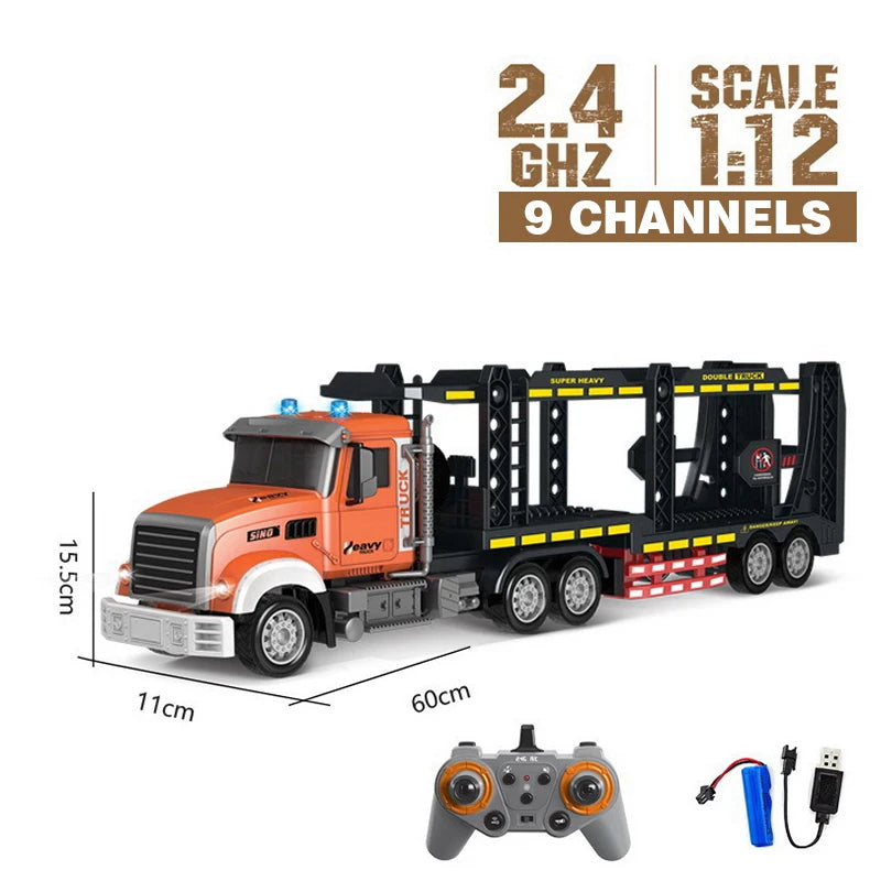 RC Car Big 1/12 1/24 9ch 6ch Remote Control Oil Tank Truck Electronic Simulation Trailer LED RC Container Truck Rechargeable