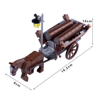 MOC Medieval Military Carriage Carriage Chariot Knight Transport Carriage Weapons Figures Vegetable Wood Bricks Children's Toys